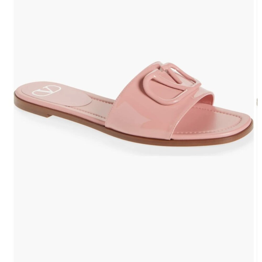 Valentino Garavani VLOGO Signature Slide Sandal Patent Leather DUSTY ROSE 8.5US